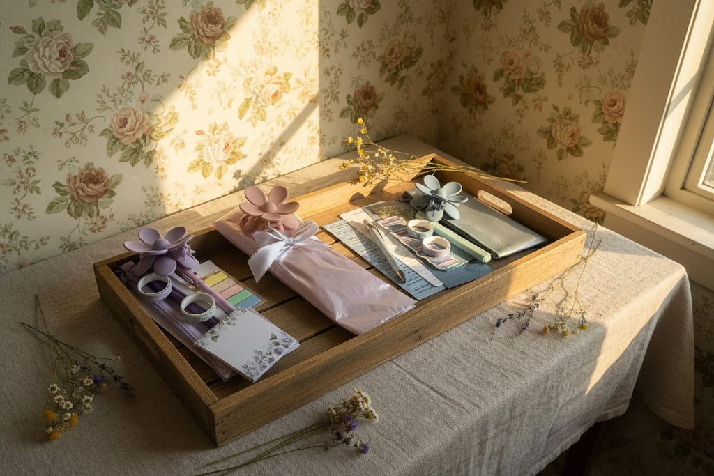 Collection of stationery items .