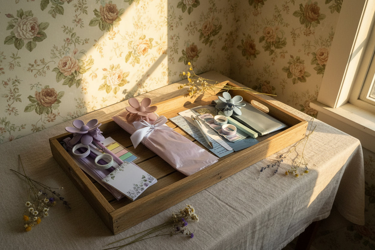 Collection of stationery items .